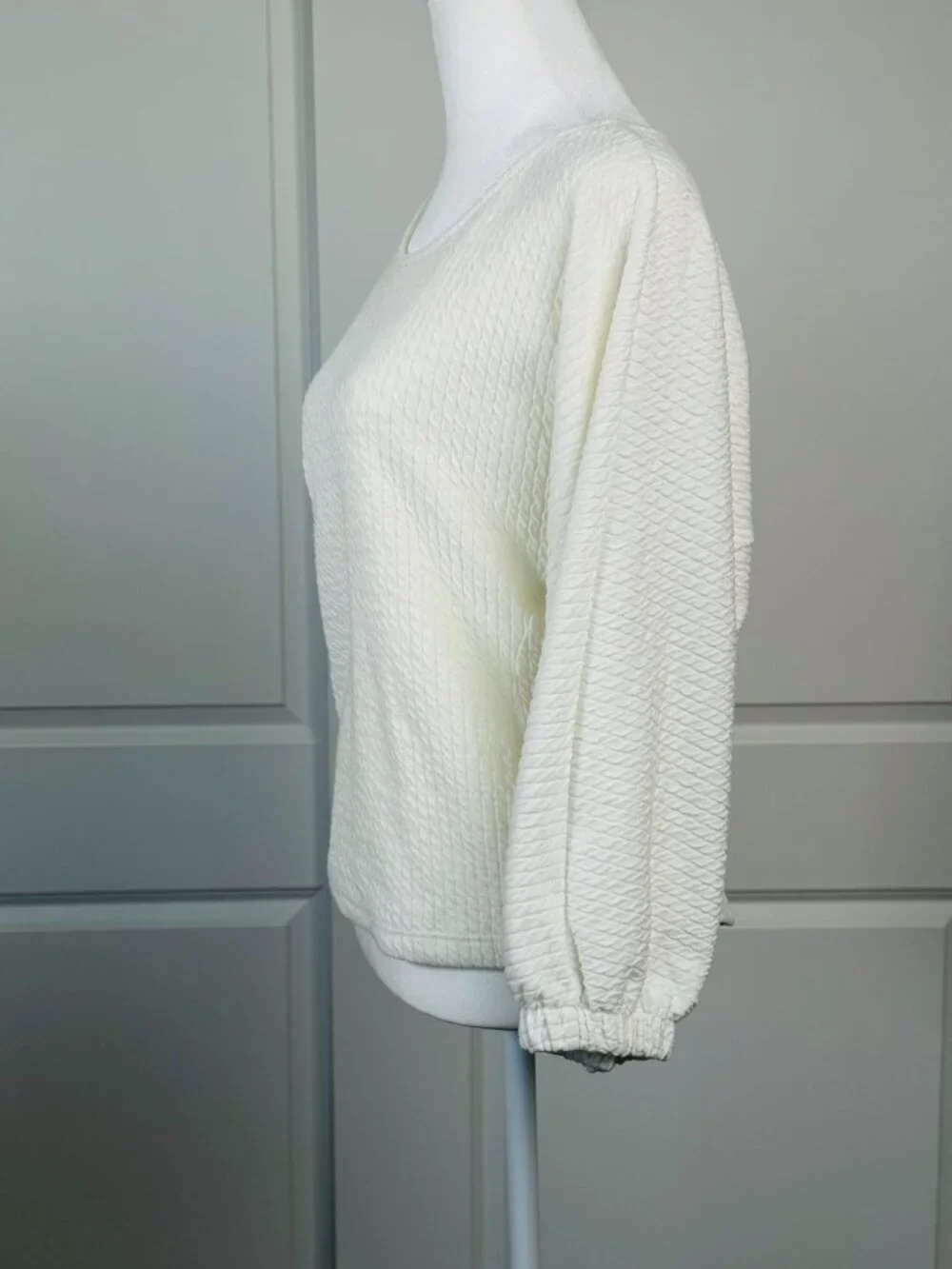 ANTHROPOLOGIE Arya Ivory Textured Top Balloon Puff Sleeves, Size Small